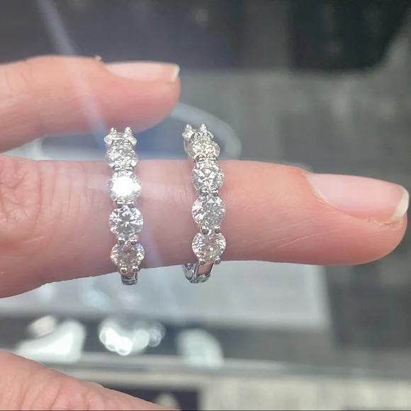 2 Carat Diamond Hoop Earrings - 5 Stone Diamonds bday Huggie Hoops